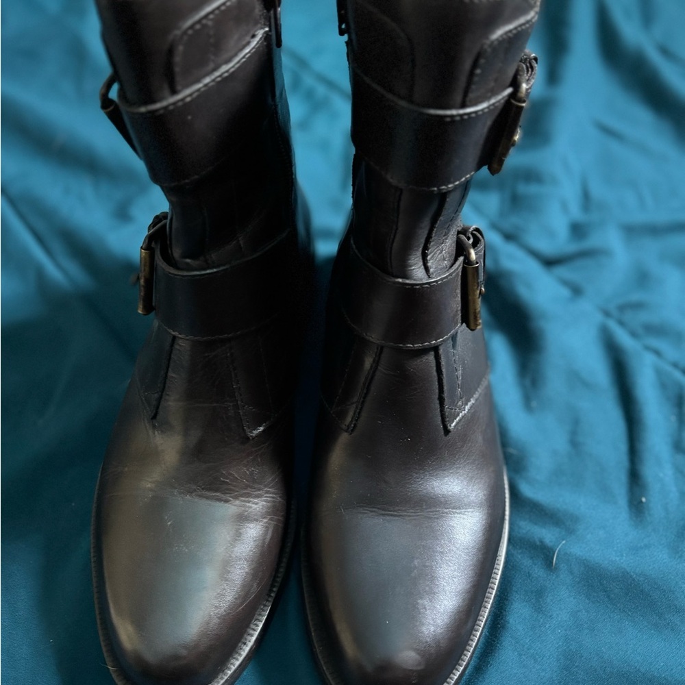 Black Combat Moto Boots with Lace-Up Design